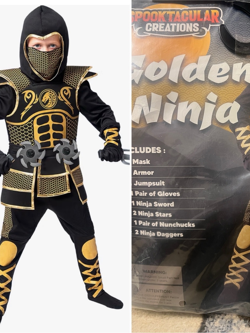 Golden Ninja Kids Costume Spooktacular Creations 3-4T